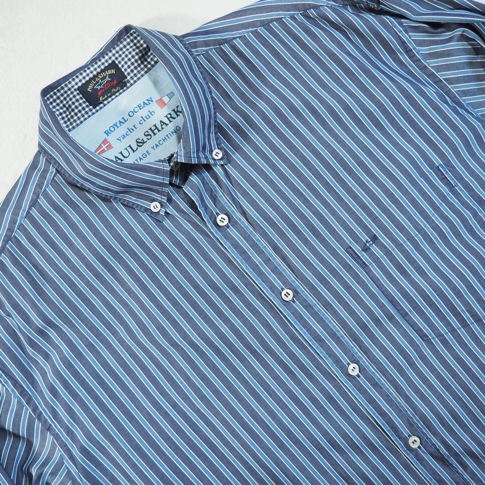Paul & Shark Sz XL Blue Striped Button-Down Shirt